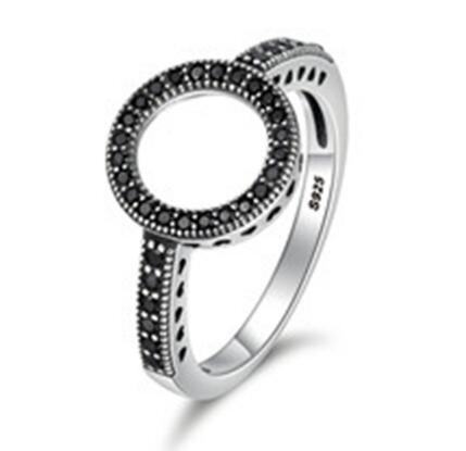 BAMOER 925 Sterling Silver Forever Clear Black CZ Circle Round Finger Rings SCR041 - DRE's Electronics and Fine Jewelry