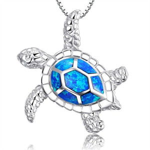 Silver Filled Blue Sea Turtle Pendant Necklace for Women - Sets