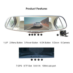 ANLUD Dash Camera 5.0 Dual Lens Dashcam GPS 1080P Car DVR Rear View Mirror Monitor Video Recorder 3IN1 Car-detector - Cameras