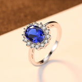 Princess Diana William Kate Gemstone Rings Sapphire Blue Wedding Engagement 925 Sterling Silver Finger Ring for Women - 9