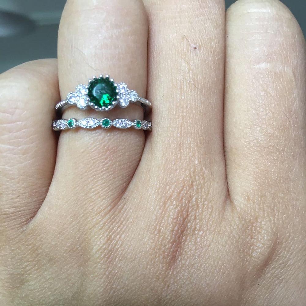 2Pcs/Set 2018 Luxury Green Blue Stone Crystal Rings For Women Sliver Color Wedding Engagement Rings Jewelry Dropship bagues pour - DRE's Electronics and Fine Jewelry