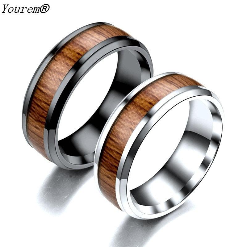 Vintage stainless steel wood rings for men good quality