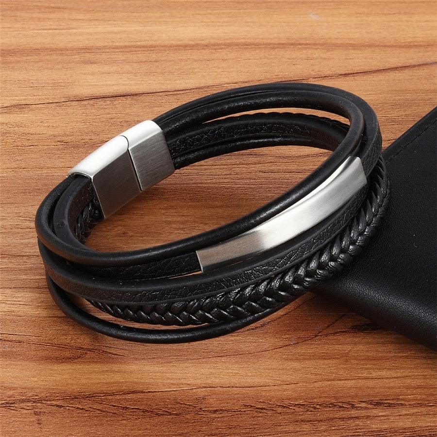 Classic Genuine Leather Bracelet For Men Hand Charm Jewelry Multilayer Magnet Handmade Gift For Cool Boys - DRE's Electronics and Fine Jewelry