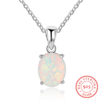 Women S925 Sterling Silver Pendant Necklaces Created Oval Opal Necklace Birthday Gifts for Wife - DRE's Electronics and Fine Jewelry