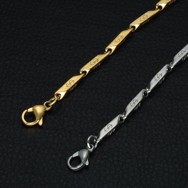 High Polished Gold Color Titanium Stainless Steel US Dollar Pattern Stick Aberdeen Chain Necklaces for Men Jewelry - DRE's Electronics and Fine Jewelry