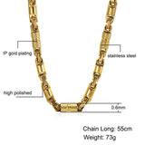 Titanium Stainless Steel 55CM 6MM Heavy Link Byzantine Chains Necklaces for Men Jewelry - Gold