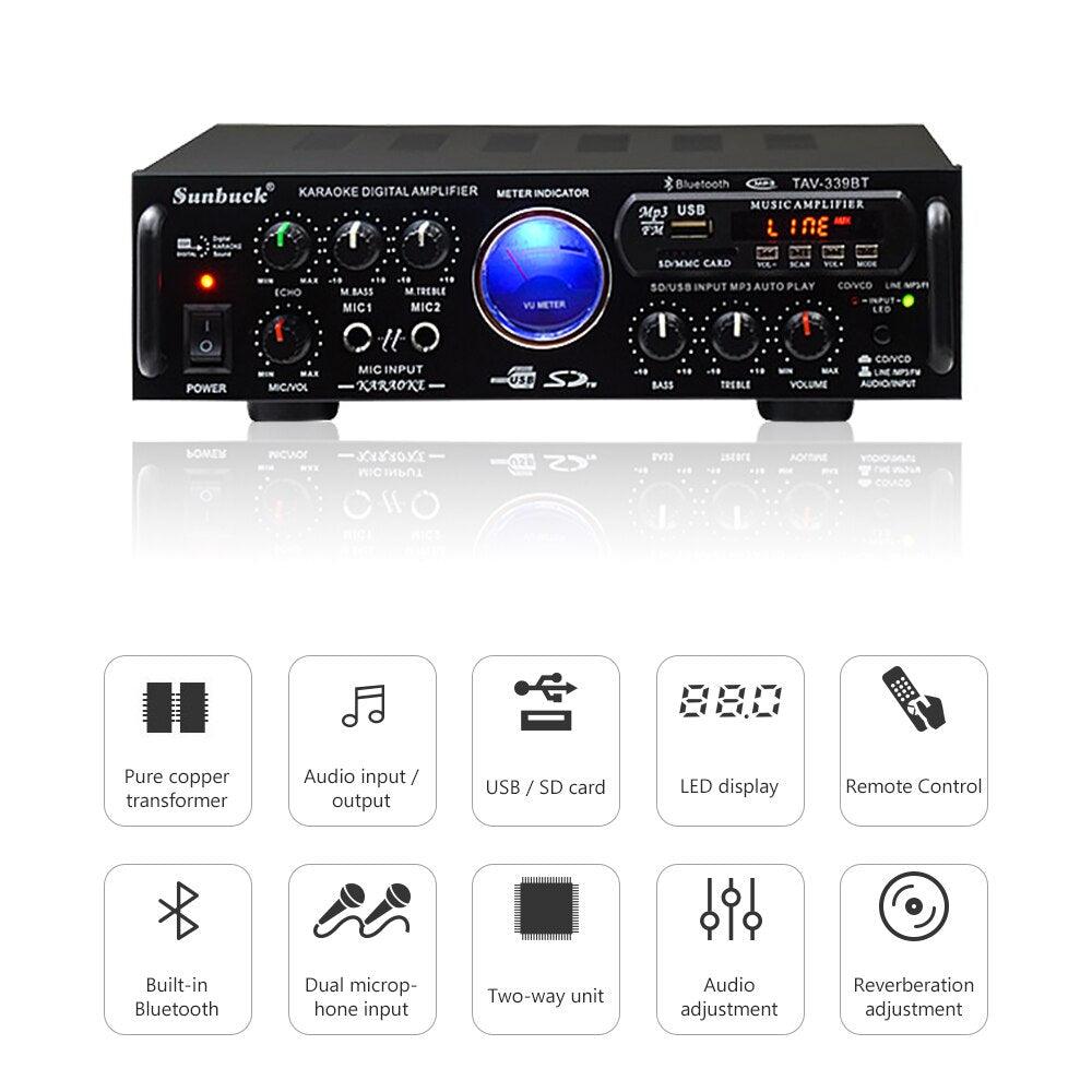 Amplificador Bluetooth AV Power Audio Amplifier Board Stereo Home Sound Amplifiers With MIC USB SD FM Professional Car Amplifier - DRE's Electronics and Fine Jewelry