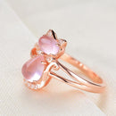 Cute Cat Animal CZ Ross Quartz Crystal Pink Opal Rings - DRE's Electronics and Fine Jewelry