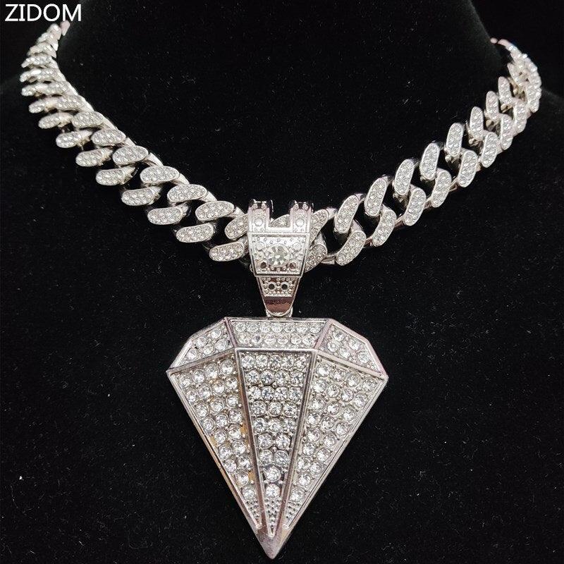 Men Women Hip Hop Iced Out Bling Bling diamonds Pendant Necklace with 13mm Cuban Chain HipHop Necklaces Fashion Charm Jewelry - DRE's Electronics and Fine Jewelry