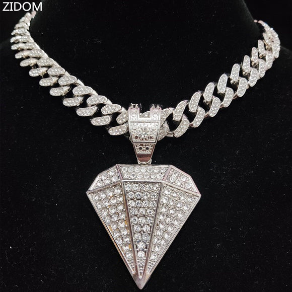Men Women Hip Hop Iced Out Bling Bling diamonds Pendant Necklace with 13mm Cuban Chain HipHop Necklaces Fashion Charm Jewelry