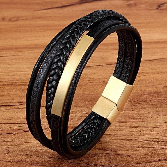 Classic Genuine Leather Bracelet For Men Hand Charm Jewelry Multilayer Magnet Handmade Gift For Cool Boys - DRE's Electronics and Fine Jewelry