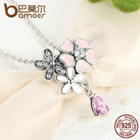 BAMOER 925 Sterling Silver Pink Heart Blossom Cherry Flower 45CM Pendants Necklaces SCN046 - DRE's Electronics and Fine Jewelry