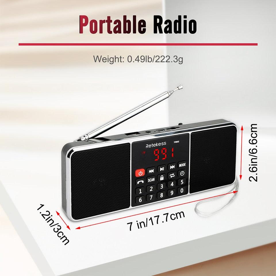 RETEKESS TR602 Digital Portable Radio AM FM Bluetooth Speaker Stereo MP3 Player TF/SD Card USB Drive Handsfree Call LED Display - DRE's Electronics and Fine Jewelry