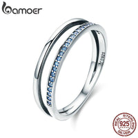 BAMOER 925 Sterling Silver Double Circle Black Clear CZ Stackable Finger Ring SCR082 - DRE's Electronics and Fine Jewelry