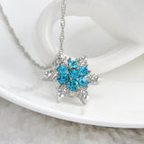 Charm Vintage lady Blue Crystal Snowflake Zircon Flower Silver Necklaces & Pendants Jewelry gift for Women girls Wholesale - sky blue