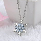 Charm Vintage lady Blue Crystal Snowflake Zircon Flower Silver Necklaces & Pendants Jewelry gift for Women girls Wholesale