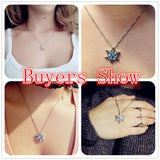 Charm Vintage lady Blue Crystal Snowflake Zircon Flower Silver Necklaces & Pendants Jewelry gift for Women girls Wholesale