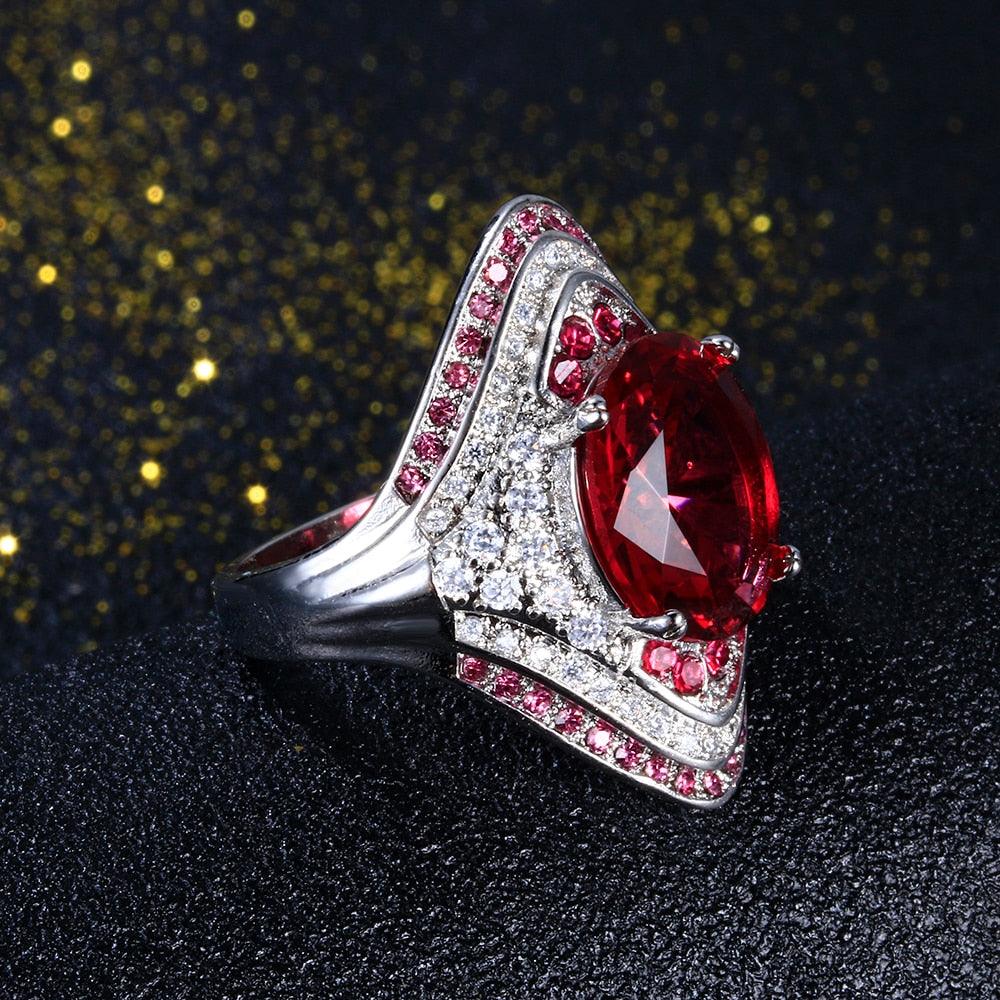 925 Sterling Silver Ring With Ruby Stones For Women Vintage Crystal Zircon Fashion Luxury Party Engagement Jewelry - DRE's Electronics and Fine Jewelry