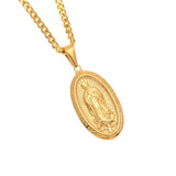 Catholic Religious Virgin Mary Necklace Pendant Stainless Steel Gold Color Cross Medallion - Sterling Silver Necklaces