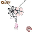 BAMOER 925 Sterling Silver Pink Heart Blossom Cherry Flower 45CM Pendants Necklaces SCN046 - DRE's Electronics and Fine Jewelry