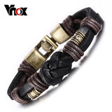 Vnox Leather Bracelet Bronze alloy Buckle Easy Hook For Men - Bracelets