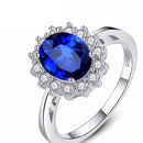 Princess Diana William Kate Gemstone Rings Sapphire Blue Wedding Engagement 925 Sterling Silver Finger Ring for Women - DRE's Electronics and Fine Jewelry