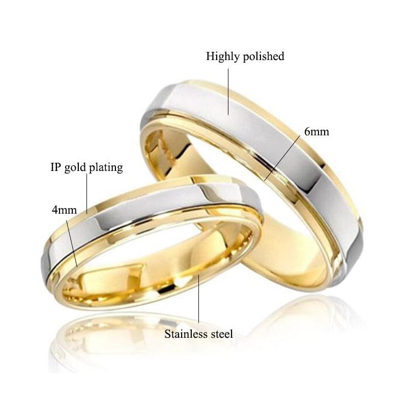 Stainless steel Wedding Ring Silver Gold Color Simple Design Couple Alliance Ring 4mm 6mm Width Band Ring for Women and Men - DRE's Electronics and Fine Jewelry