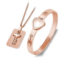 Couple Lovers Jewelry Love Heart Lock Bracelet Stainless Steel Bracelets Bangles Key Pendant Necklace Jewelry - DRE's Electronics and Fine Jewelry