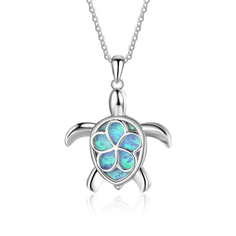 Silver Filled Blue Sea Turtle Pendant Necklace for Women