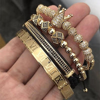 Hot Sale Classical Handmade Braiding Bracelet Gold Hip Hop Men Pave CZ Zircon Crown Roman Numeral Bracelet Luxury Jewelry - DRE's Electronics and Fine Jewelry