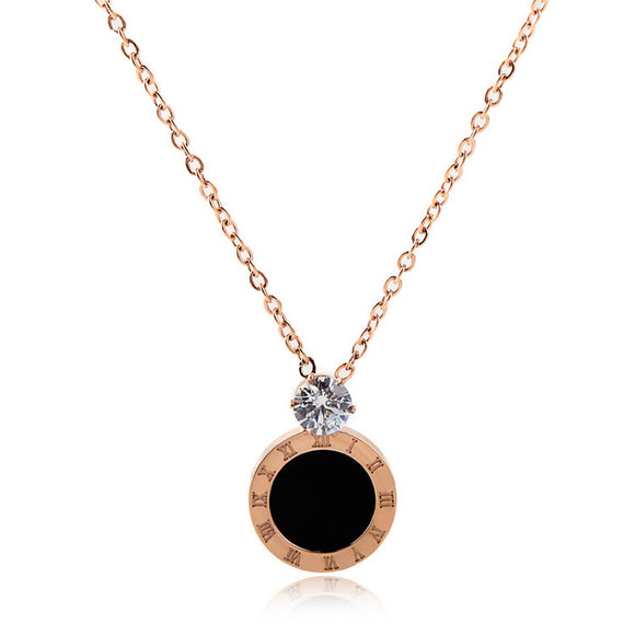 Niche Design Necklace Female Korean Version Round Roman Letters Diamond Clavicle Chain Titanium Steel Necklace