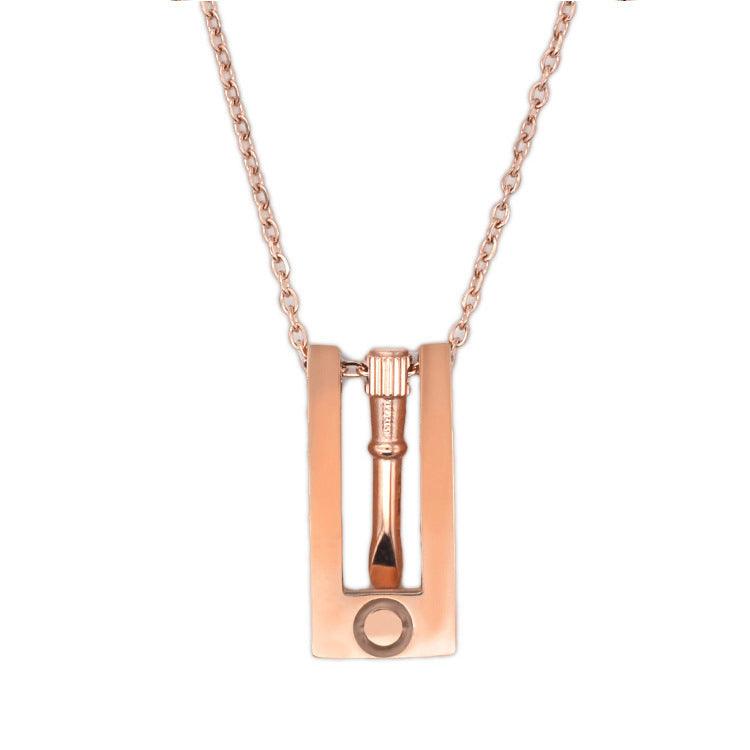 Design Sense Square Pendant Necklace Korean Fashion Simple Long Screwdriver Rose Gold Clavicle Chain