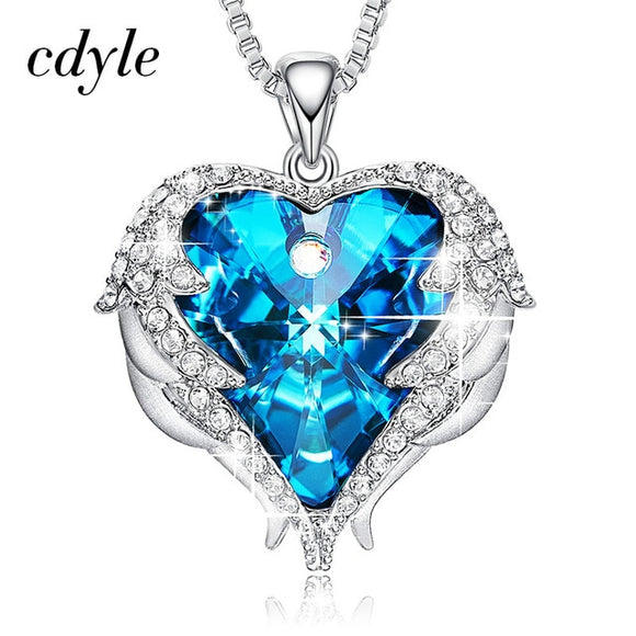 Cdyle Angel Wings Necklace Crystals from Swarovski Necklaces Fashion Jewelry For Women Heart Of Angel Mother's Day Gifts