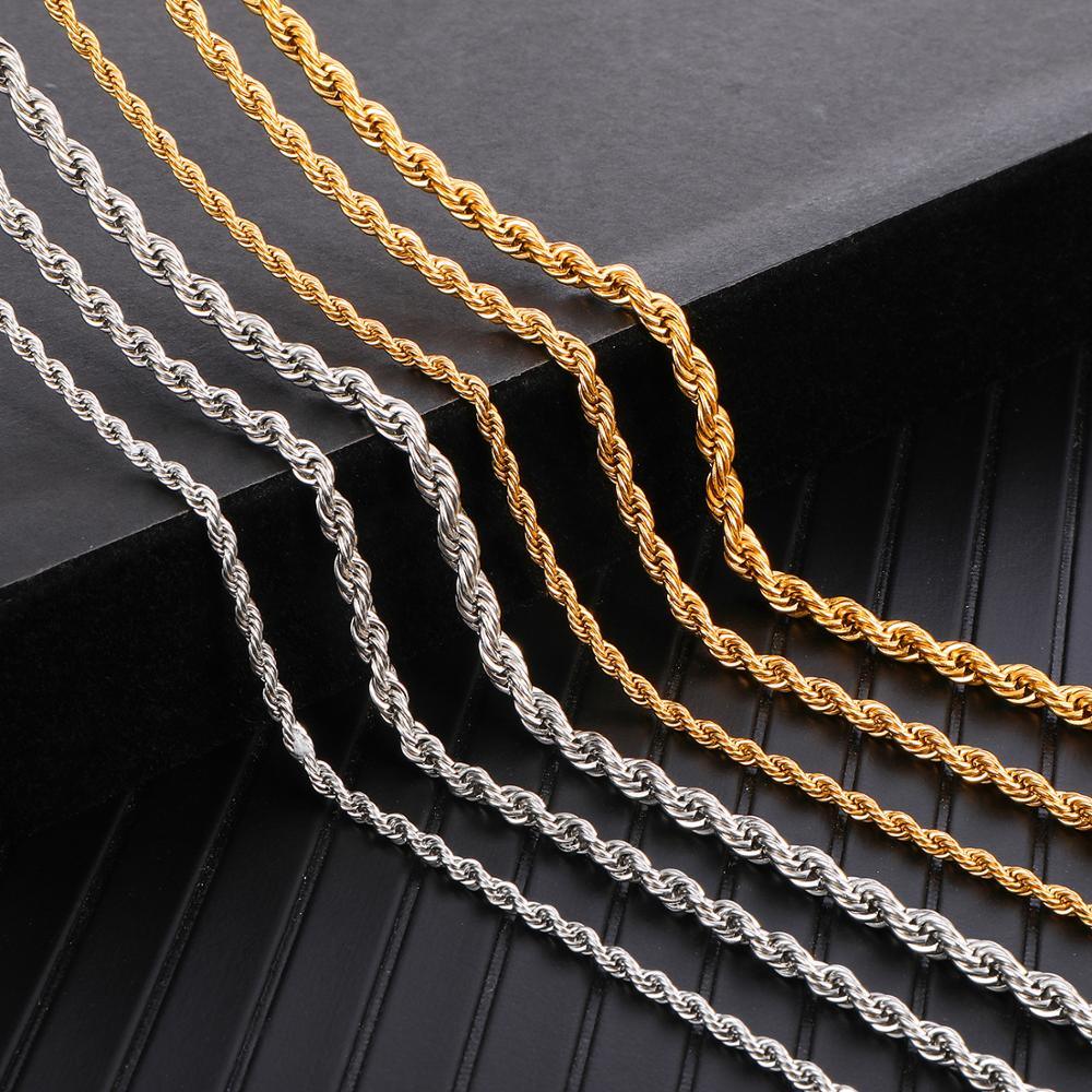 Rope Chain Width 3mm Gold Silver Stainless Steel Necklace Men Twisted Necklaces Jewelry - DRE's Electronics and Fine Jewelry