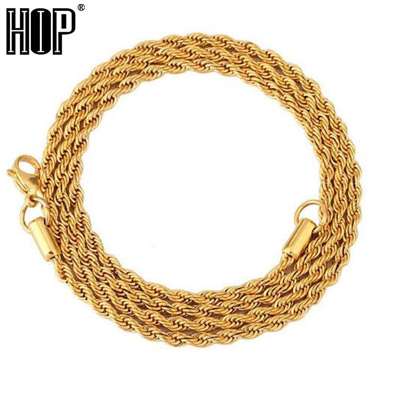 Rope Chain Width 3mm Gold Silver Stainless Steel Necklace Men Twisted Necklaces Jewelry - DRE's Electronics and Fine Jewelry