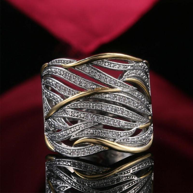 Multi-layer Gold Two-tone Ring High Quality Simulation Crystal Silver Color Wedding Rings For Women Bagues Pour Femme