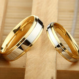 Stainless steel Wedding Ring Silver Gold Color Simple Design Couple Alliance 4mm 6mm Width Band for Women and Men - Rings