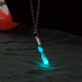 Glow In The Dark hourglass Necklace Glass Pendant Silver Chain Luminous Jewelry - Blue - Sterling