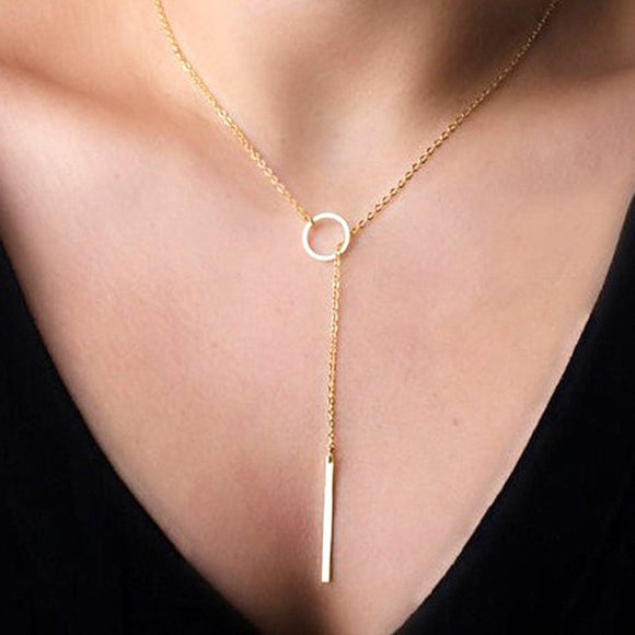 Women Accessories Hot Fashion Gold Silver Metal Chain Bar Circle Lariat Necklace Long Strip Pendant Necklaces Jewelry - Sterling