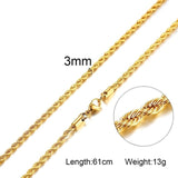 Stainless Steel Rope Chains Men Necklace Silver Gold Color Necklaces - NC-039-60G