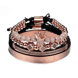 Hot Sale Classical Handmade Braiding Bracelet Gold Hip Hop Men Pave CZ Zircon Crown Roman Numeral Luxury Jewelry - Rose set-6DR - Women 
