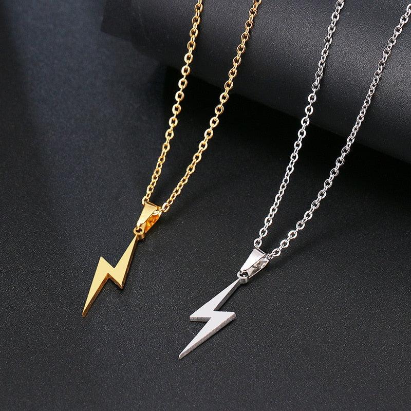 Stainless Steel Lightning Bolt Necklace Pendant for Women Men Scar Necklace - DRE's Electronics and Fine Jewelry