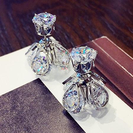 AAA Cubic Zircon Crystal Front Back Double Sided Stud Earrings For Women Firefly Jewelry Bijoux