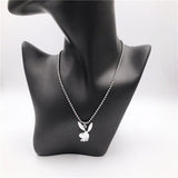 2020 new Women Fashion Cute Long Ear Bunny Pendant Necklaces Charm Playboy Necklace Party Jewelry Collier Femme - 60cm bright silver - 