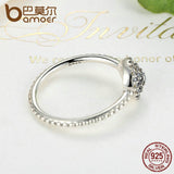 BAMOER 925 Sterling Silver Round Shape Radiant Elegance Clear CZ Flower Finger Rings PA7178
