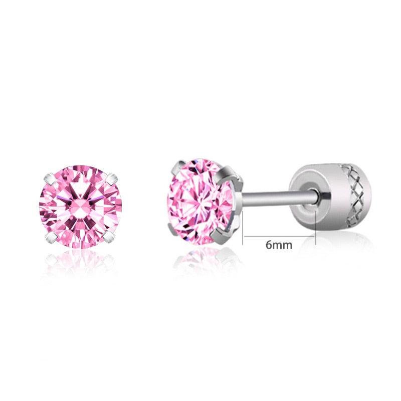 Steel Cubic Zirconia Crystal Stone Round Small Stud Earring for Women Wedding Unusual helix screw earrings Man Jewelry female - DRE's Electronics and Fine Jewelry