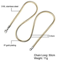 HIP Hop Gold Color Stainless Steel Curb Cuban Link Chain Necklaces Trendy Choker 50CM Long Flat Snake Chain for Men Jewelry - DRE's Electronics and Fine Jewelry