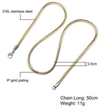 HIP Hop Gold Color Stainless Steel Curb Cuban Link Chain Necklaces Trendy Choker 50CM Long Flat Snake for Men Jewelry - Two Tone / 50cm