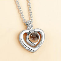 I Love You Projection Charm Pendant Necklaces Heart-shaped Crystal Wedding Ladies Necklace - DRE's Electronics and Fine Jewelry