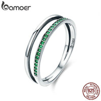 BAMOER 925 Sterling Silver Double Circle Black Clear CZ Stackable Finger Ring SCR082 - DRE's Electronics and Fine Jewelry